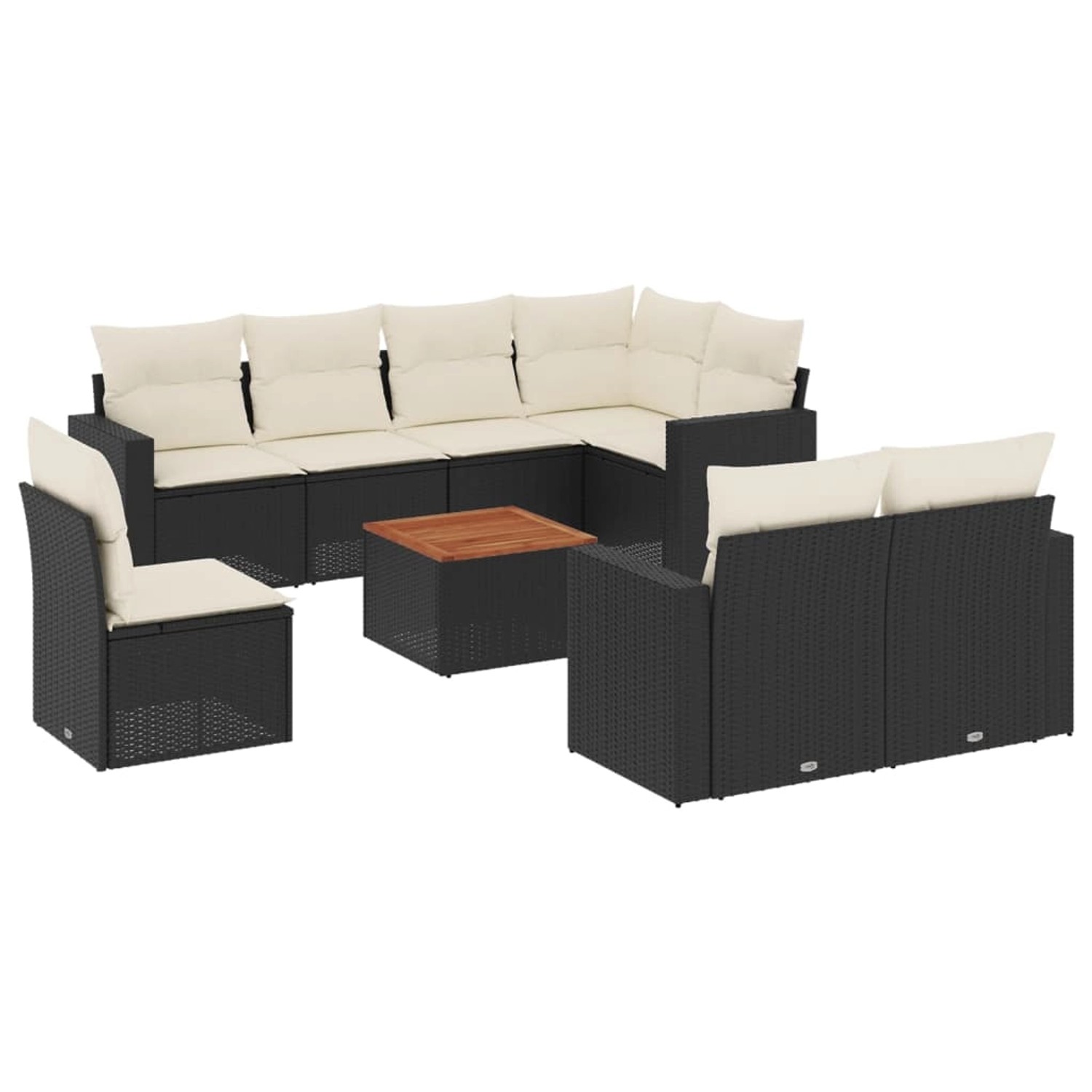 vidaXL 9-tlg Garten-Sofagarnitur mit Kissen Schwarz Poly Rattan Modell 173