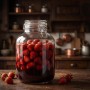 Transparentes Einmachglas mit Bügelverschluss, gefüllt mit Erdbeeren auf Holztisch. Ideal für Küche & Vorrat, 3 l.