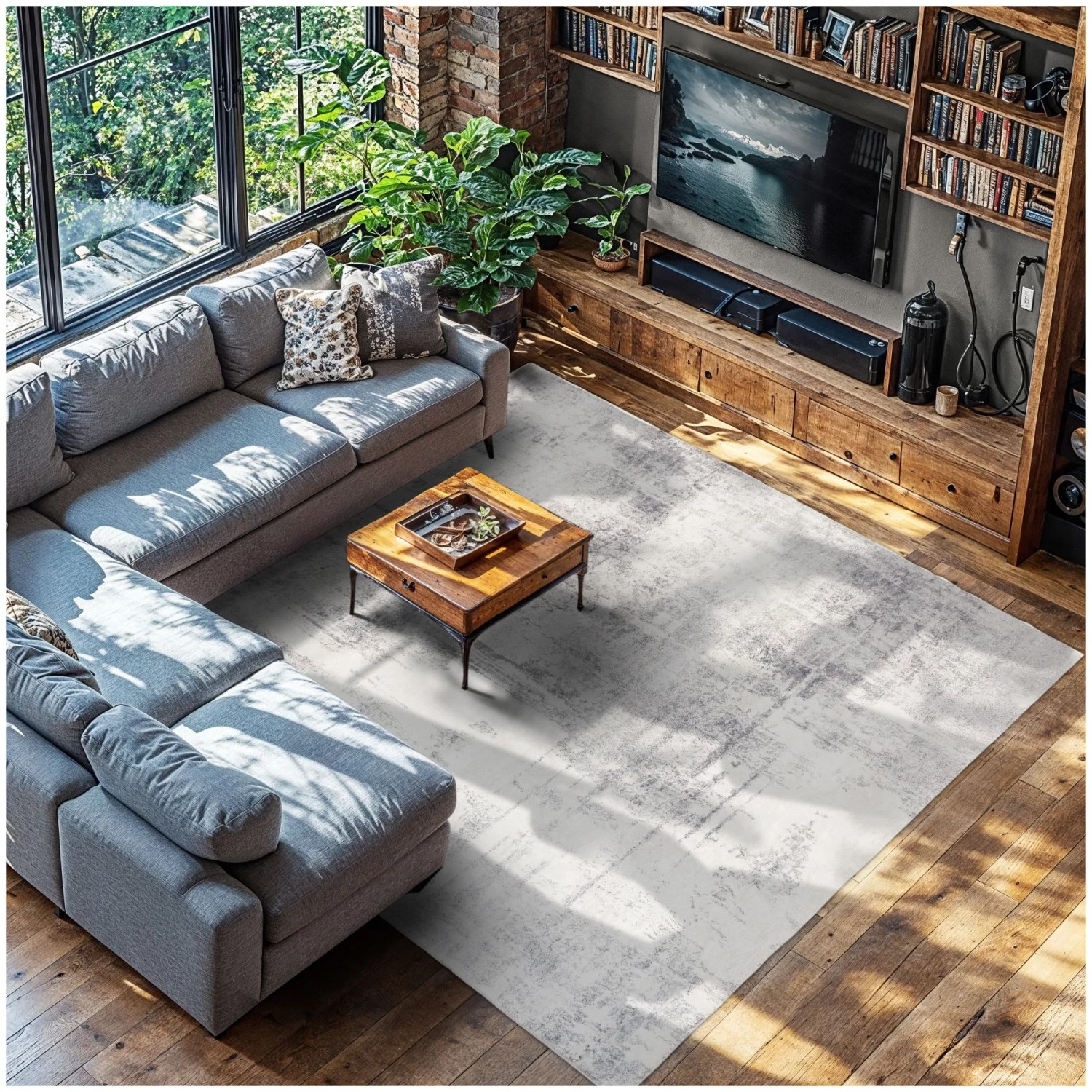 Tectake Vintage Designer Teppich Nadira Verschiedene Größen Abstraktes  Verwaschenes Muster 240 x 340 cm 340 x 240 x 0 60 cm Beige Grau