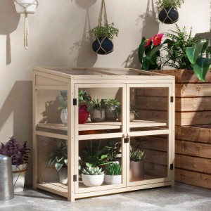 Outsunny Frühbeet aus Holz 2-Stufig mit Dachfenster Natur 103 x 61 x 103 cm