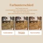 Drei Merax Sideboards Eiche unter Kalt-, Natur- und Warmlicht, zeigen Farbunterschiede des Wohnzimmerschranks.