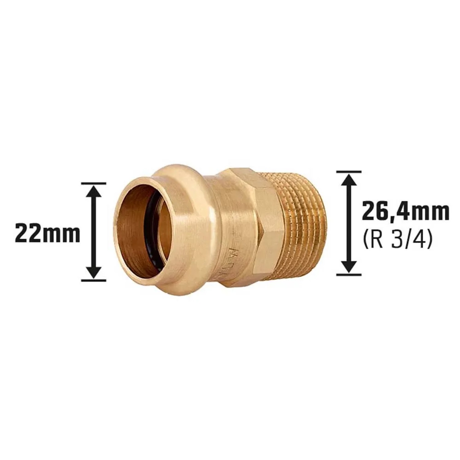 Übergangsnippel aus Rotguss, 22 mm x 26,4 mm (R 3/4) für Pressfittings.