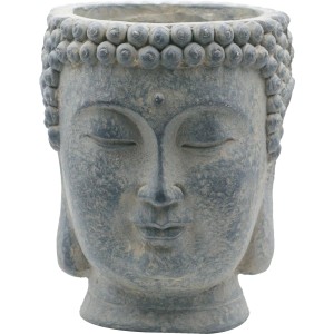 Grauer Pflanztopf in Buddha-Form, 26x23x23 cm, aus Magnesiumoxid. Dekorativer Blumentopf für Zimmerpflanzen.