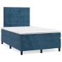 Dunkelblaues vidaXL Boxspringbett mit Matratze und Kopfteil, Samtbezug.