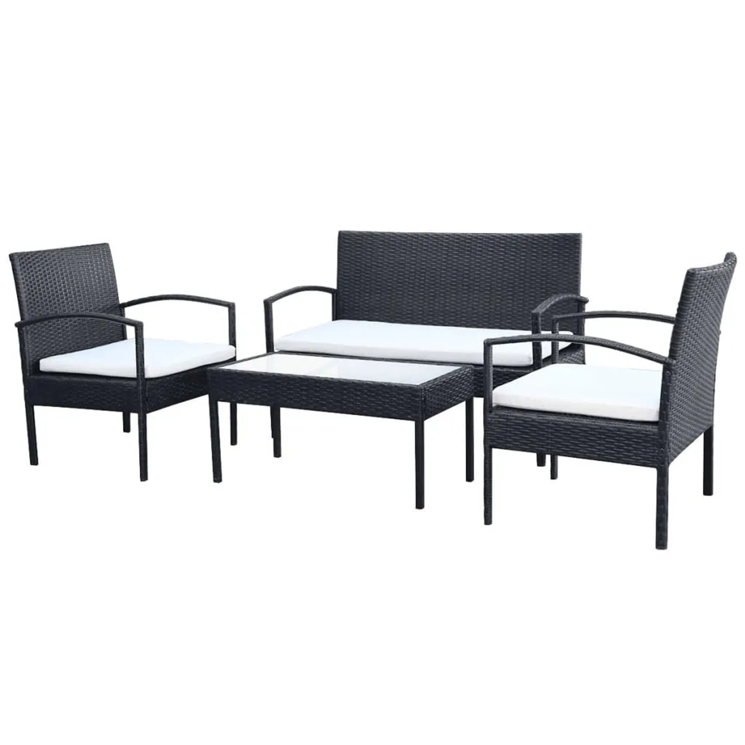 vidaXL 4-Tlg Garten-Lounge-Set mit Auflagen Poly Rattan Schwarz 42673