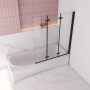 AICA Badewanneaufsatz 130x140cm, 3-teilige Faltwand aus ESG Glas mit schwarzem Rahmen.