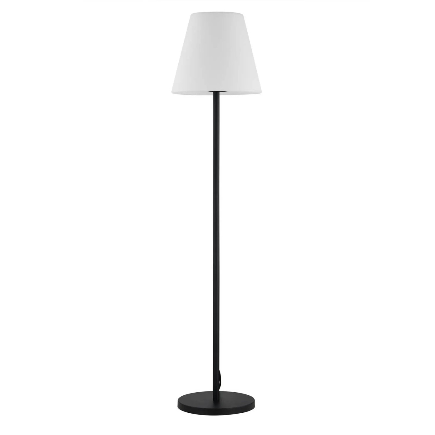 Moderne Lucande Jaimy Stehleuchte in Schwarz mit weißem Lampenschirm, 1-flammig, E27 Fassung.