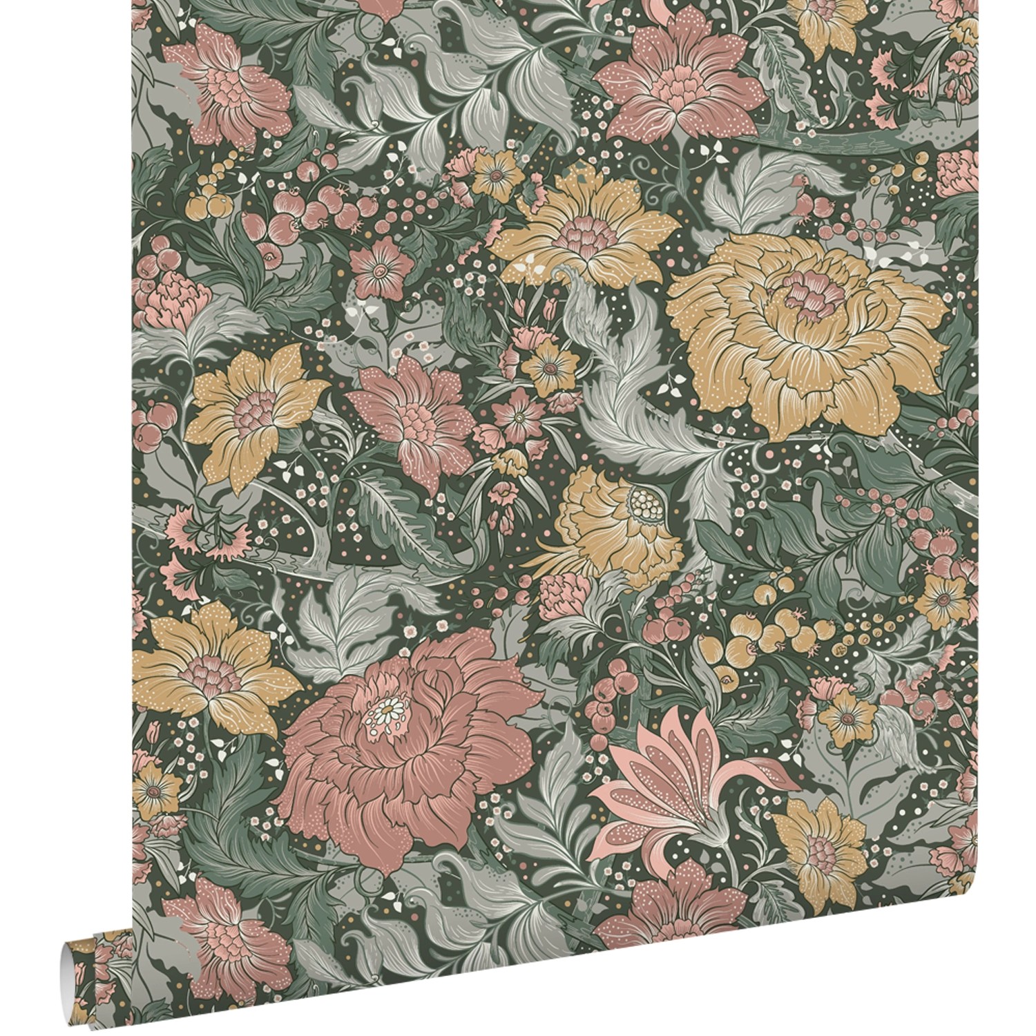 ESTAhome Tapete Blumenmuster Blaugrün Altrosa und Ockergelb 50 x 900 cm günstig online kaufen