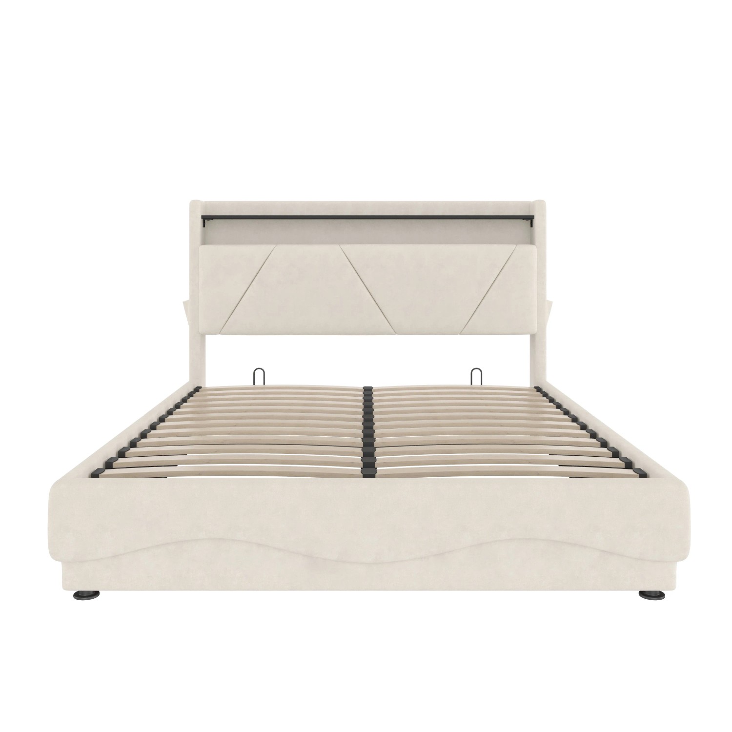 okwish Polsterbett 140x200cm mit LED USB C Seitentaschen Schlafzimmer Beige ohne Matratze