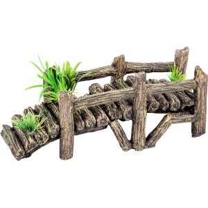 Aquarium Dekofigur Brücke aus Holz mit grünen Pflanzen für die Unterwasserwelt.