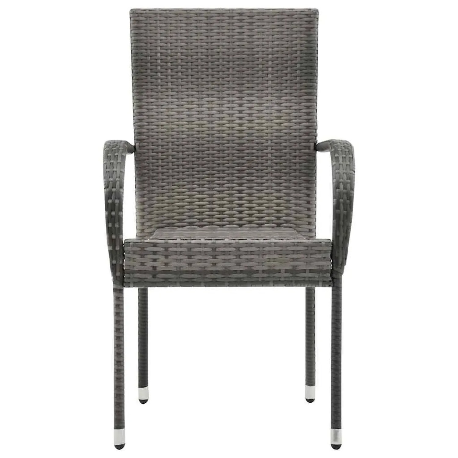 Grauer Furnicato Gartenstuhl, stapelbar, 4er-Set, aus Polyrattan.