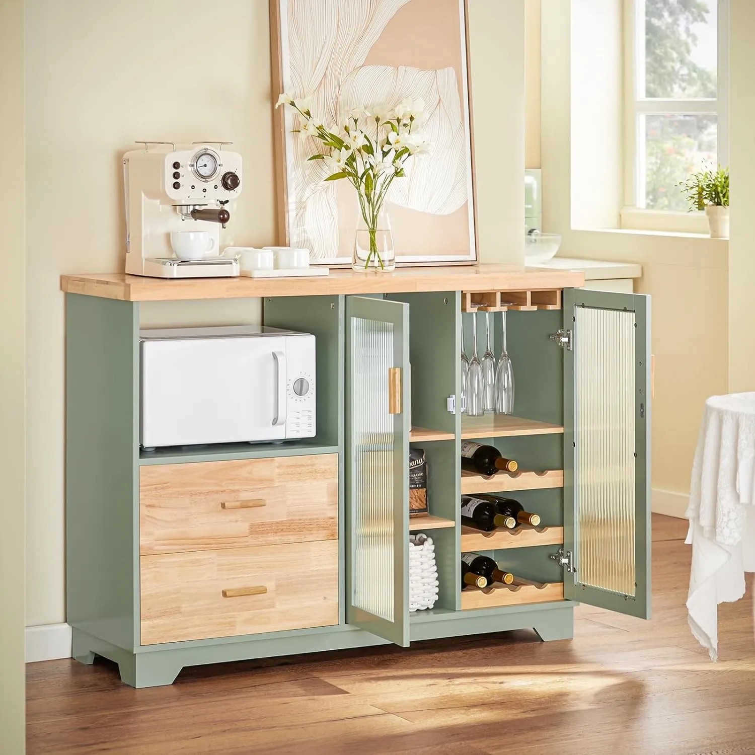 PIPIPOXER Sideboard Küchenschrank – Mit Mikrowellenregal, 3 Türen & Schublade, 40x80x83 Cm (weiß)
