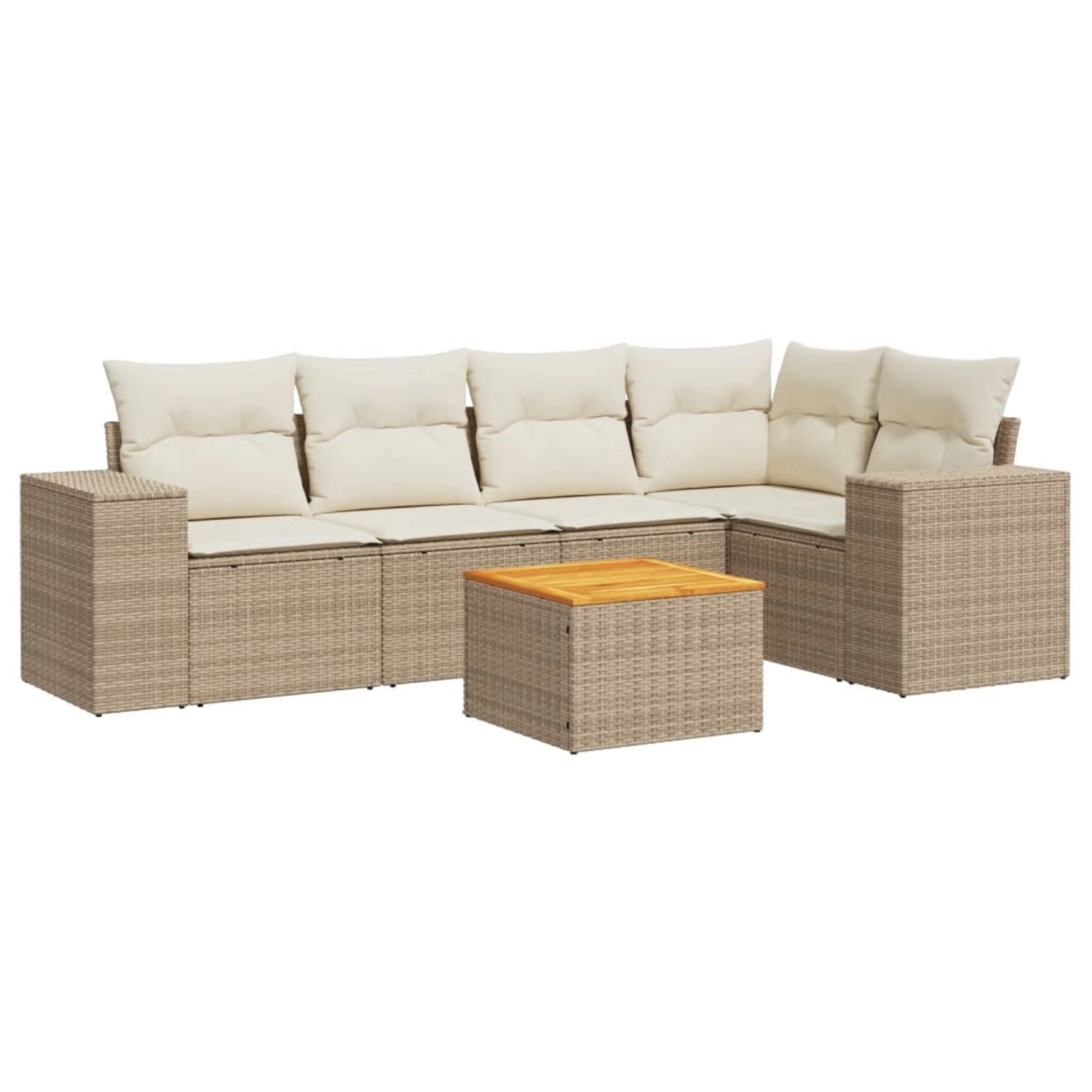 vidaXL 6-Tlg Garten-Sofagarnitur mit Kissen Beige Poly Rattan 3225435