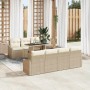 8-teiliges Garten-Sofa-Set aus Poly Rattan in Beige mit Tisch und Kissen.