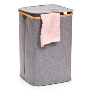 Grauer Zeller Present Wäschesammler (45 l) aus Polyester/Bambus mit Deckel und Handtuch.