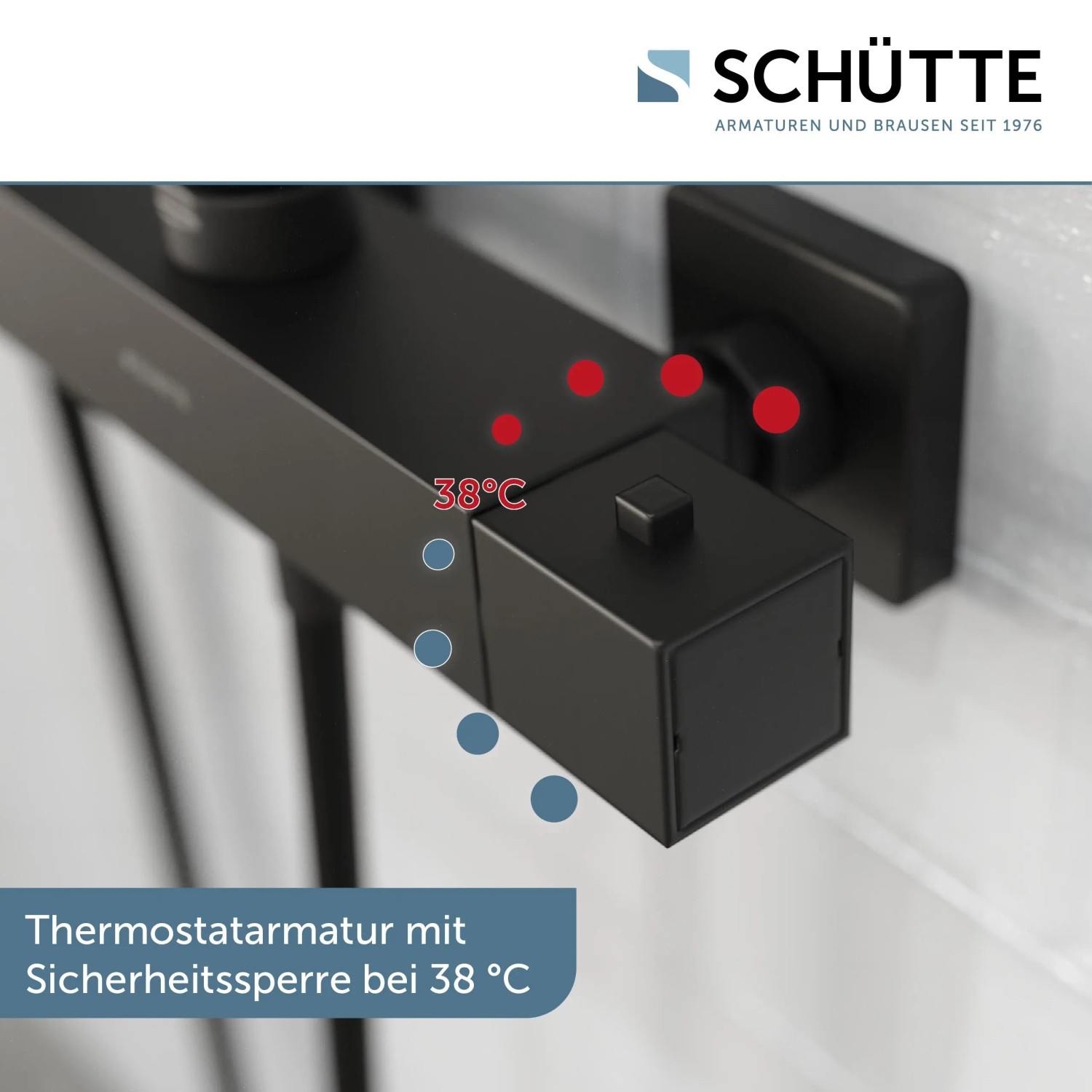 Schütte Brauseset Trento, Thermostatarmatur in Schwarz Matt, Detailansicht.