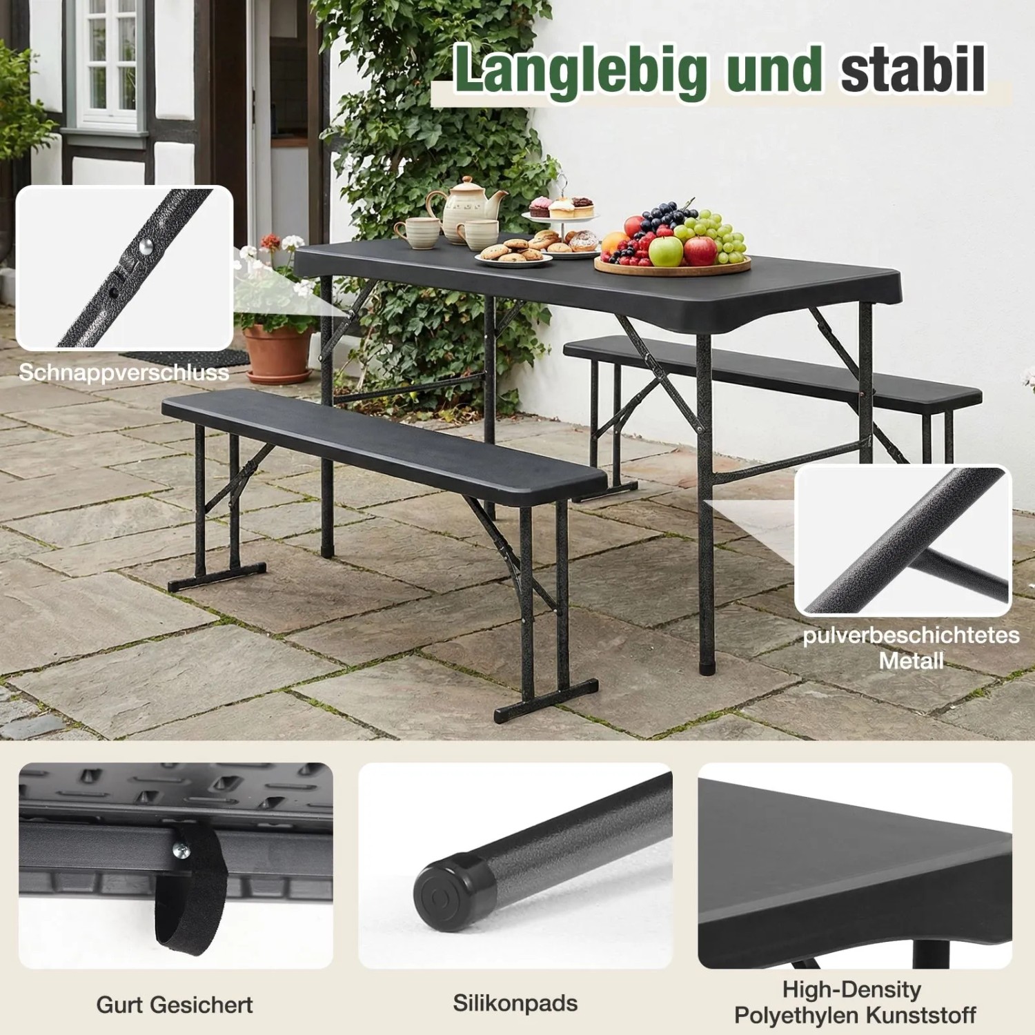 Sekey Bierzeltgarnitur Klappbar Esstisch Set Kunststoff 113cm Schwarz kaufen bei OBI