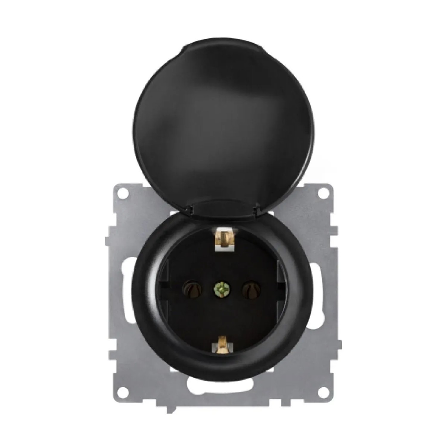 OneKeyElectro Schuko Steckdose mit Deckel und Erdung 230V/16A Schraubklemmen ohne Rahmen Schwarz