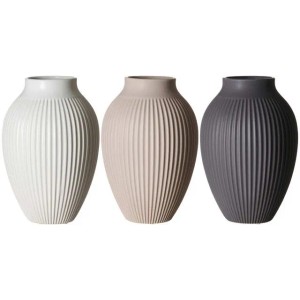 Ritzenhoff & Breker Alsta Vasen 3er Set: Steingut, 27,5 cm, weiß, beige, grau, mit Rillenrelief.