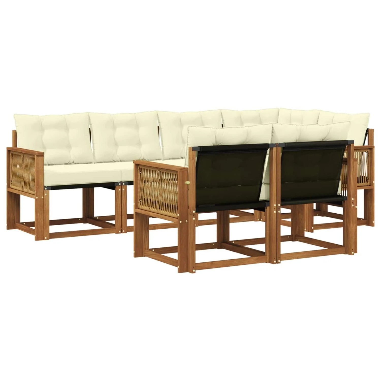 vidaXL Outdoor-Sofagarnitur mit Kissen 7 Stk Natur und Creme 3382018