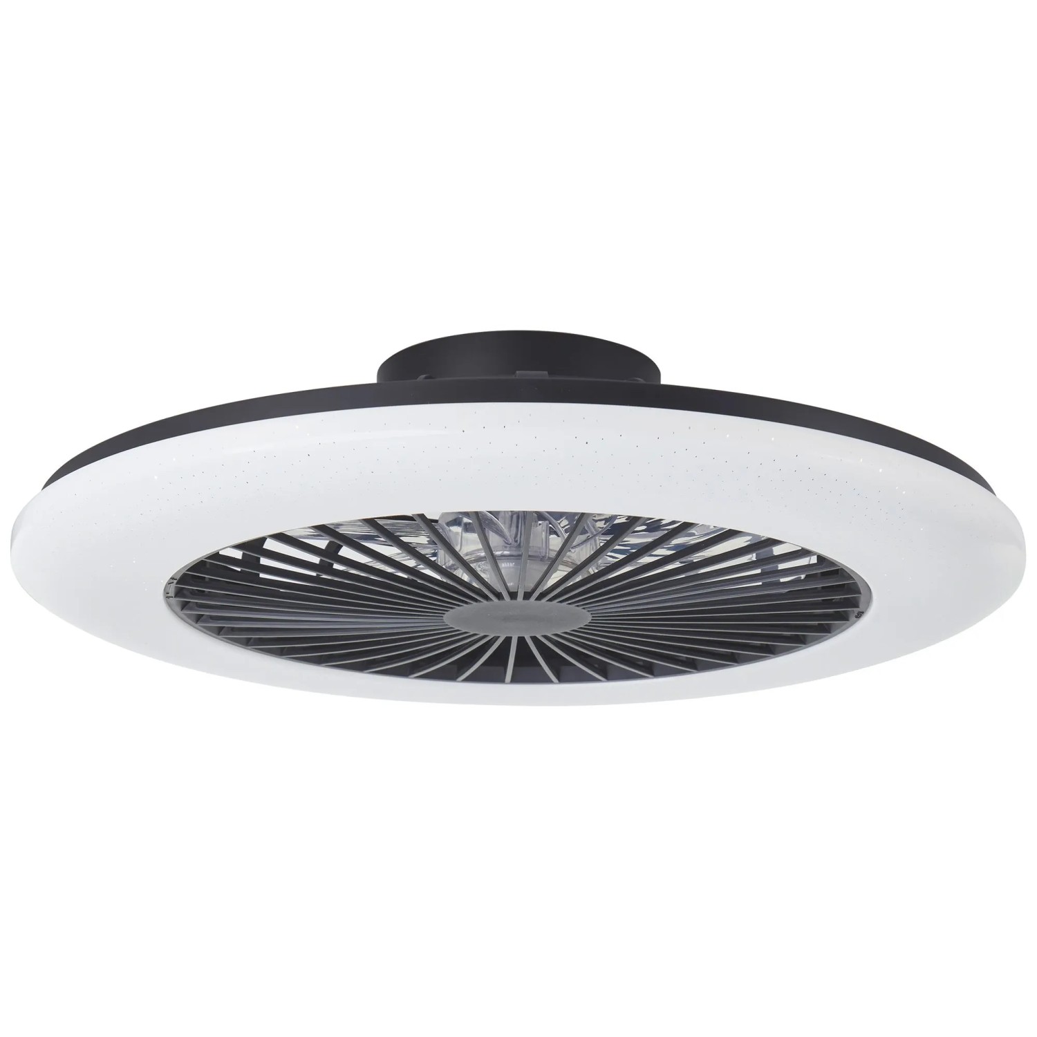 Schwarze LED-Deckenleuchte Salerno mit Ventilator, Ø 57,7 cm.