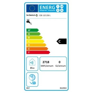 Energielabel für De Dietrich Warmwasserspeicher CEB 250 L, Energieeffizienzklasse C.