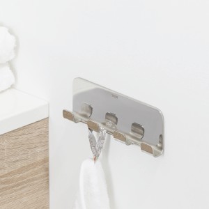 Tiger Hakenleiste Colar aus Edelstahl, poliert, mit 4 Haken zur Wandmontage.