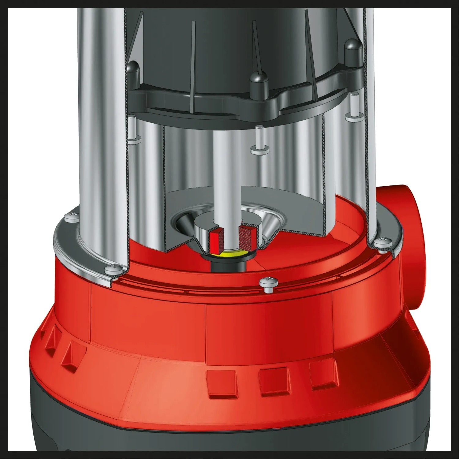 Detailaufnahme: Einhell GC-DP 6935 LL Schmutzwasserpumpe, rot/silber, Schnittbild.