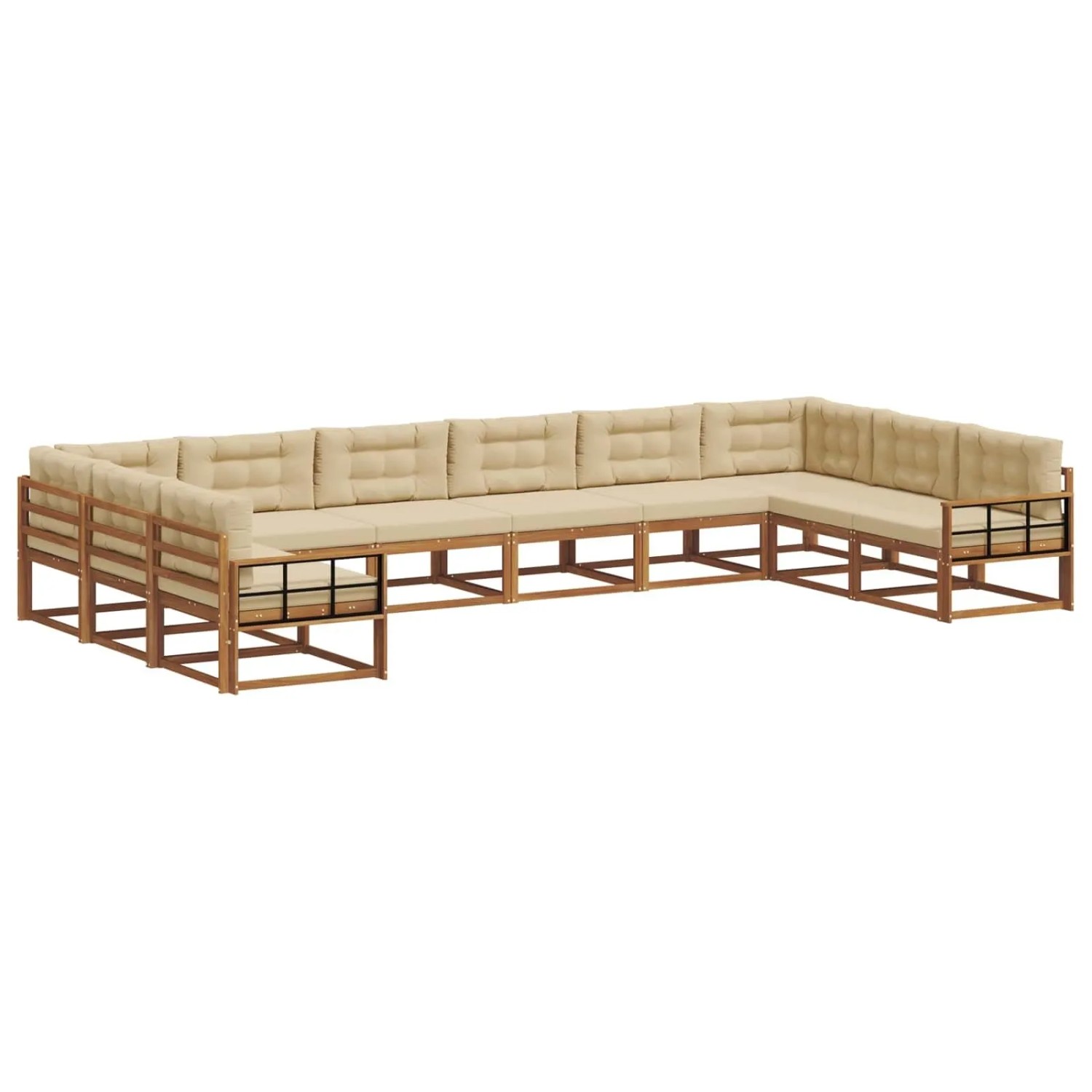 vidaXL Outdoor-Sofagarnitur mit Kissen 10-Tlg Natur und Beige 3368251