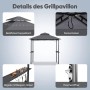 Grauer Grillpavillon mit belüftetem Doppeldach, Seitenablagen, Haken und Flaschenöffner. Perfekter Sonnenschutz für Grills.