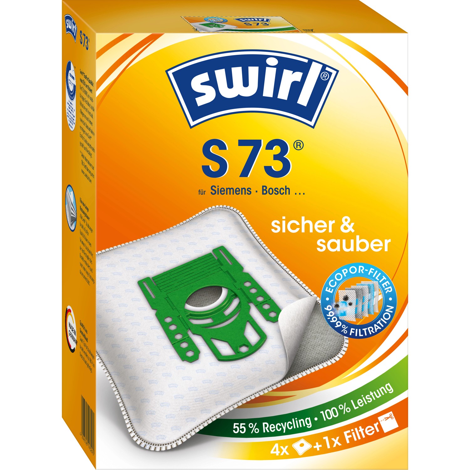 Swirl® Staubsaugerbeutel S 73® EcoPor® 4 St.