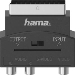 Schwarzer Hama Video-Adapter: S-VHS, Cinch-Kupplungen zu Scart-Stecker für Audio & Video.