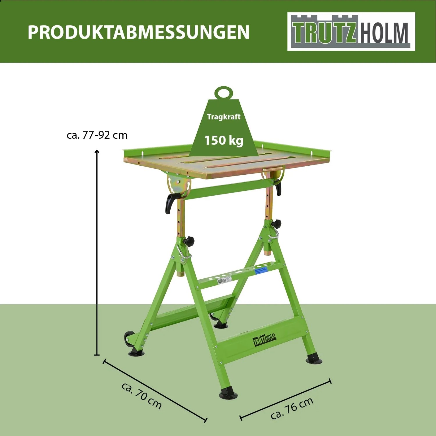 TRUTZHOLM Schweißtisch, höhenverstellbar, neigbar, bis 150 kg belastbar, grüne Werkstatteinrichtung.