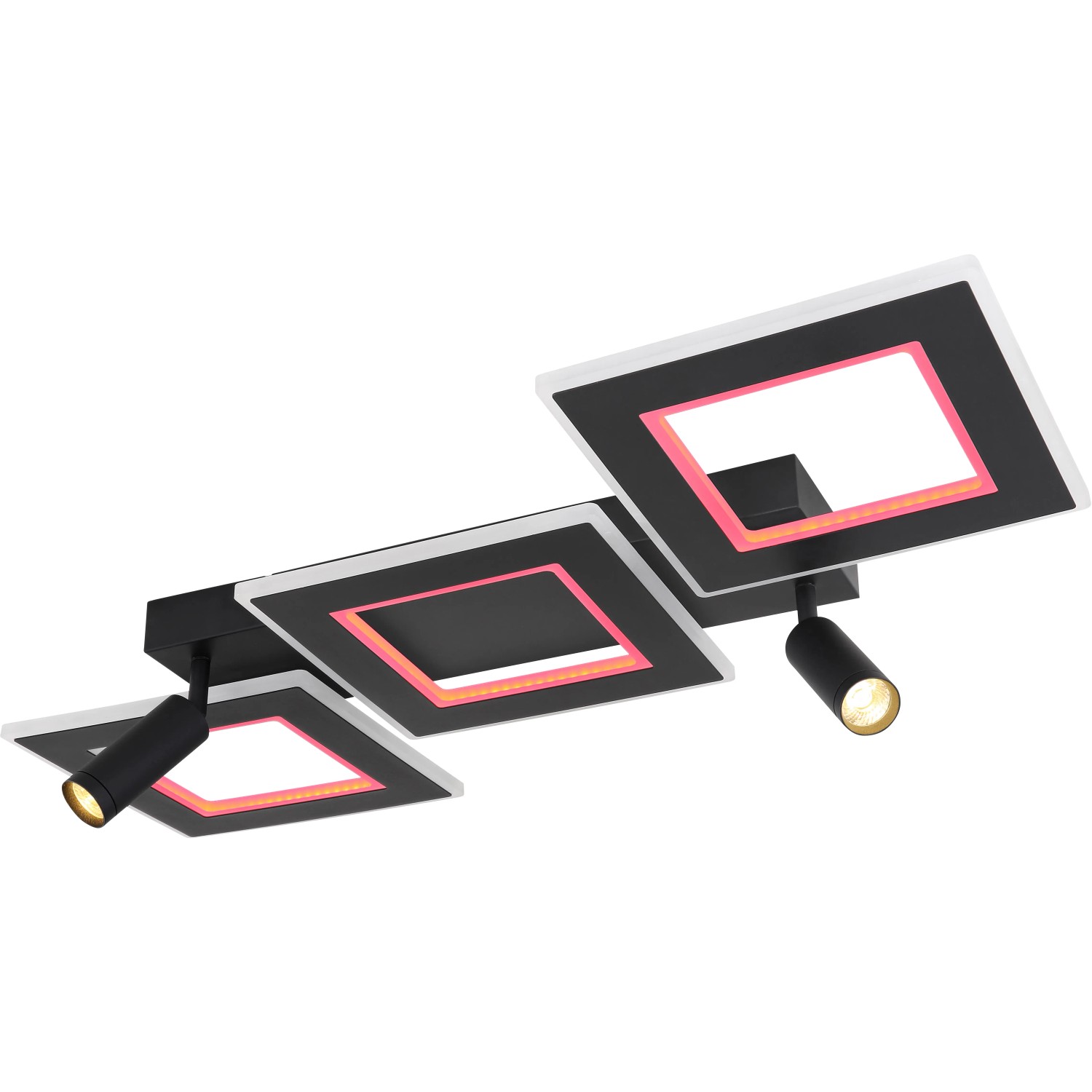 Moderne, dimmbare LED-Deckenleuchte Marian, 2-flammig, schwarz matt mit RGB-Farbwechsler.