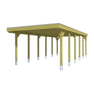 Skan Holz Einzelcarport Friesland, Flachdach, Holzkonstruktion mit Aluminiumplatten, 397x860 cm.
