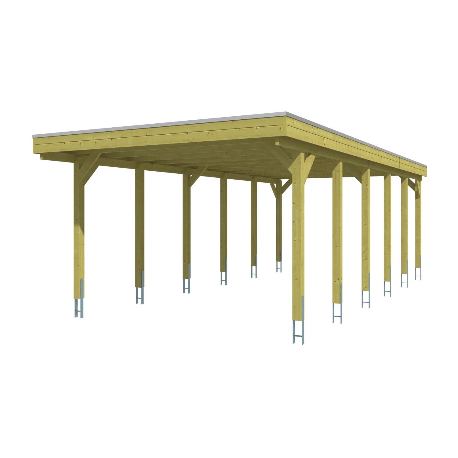 Skan Holz Einzelcarport Friesland, Flachdach, Holzkonstruktion mit Aluminiumplatten, 397x860 cm.