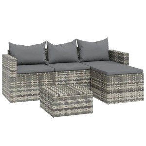 Graues 3-tlg. vidaXL Garten-Lounge-Set aus Polyrattan mit Kissen.