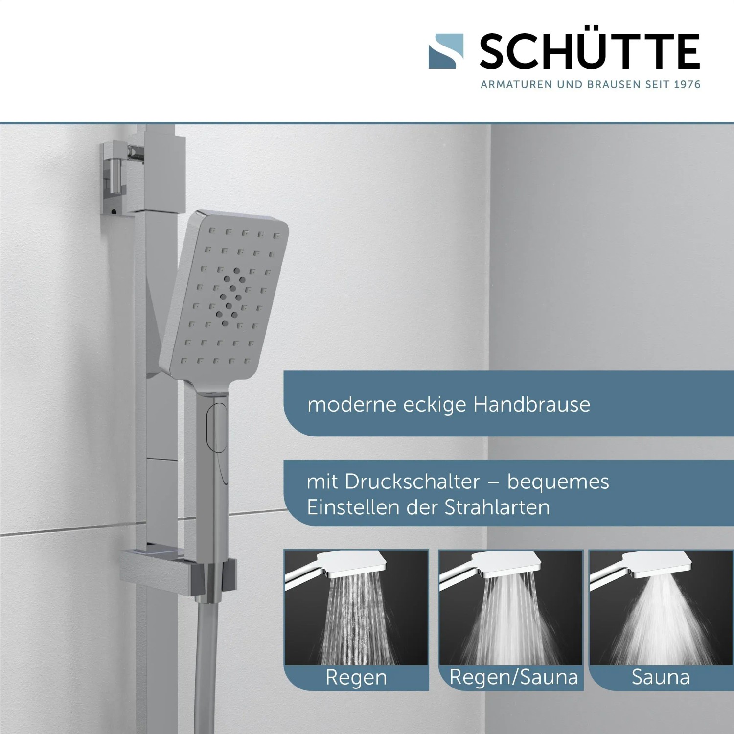 Schütte Ocean Brauseset mit Thermostat und Kopfbrause in Chrom-Weiß.