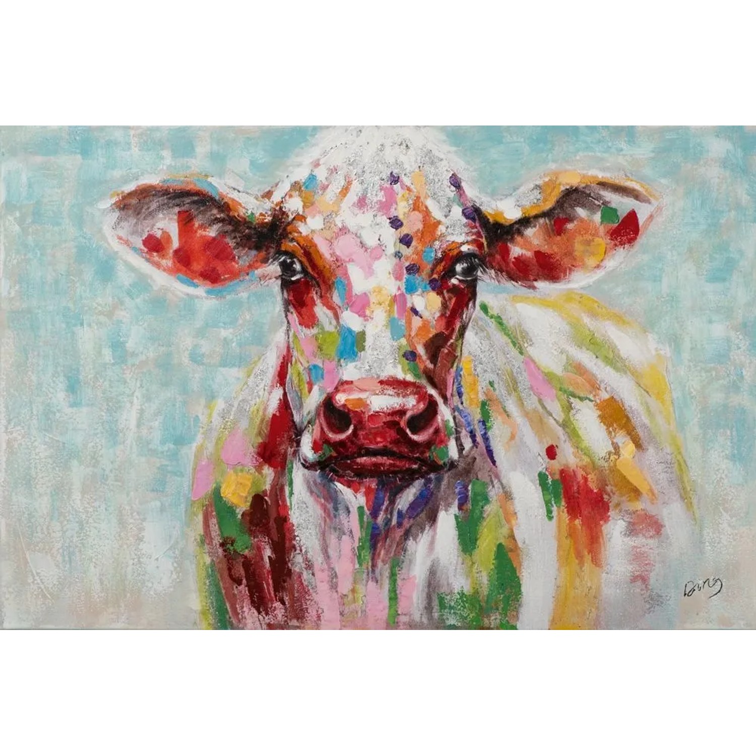 Art Universe Leinwandbild Kuh in Pastell 80 x 120 cm