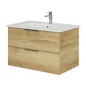 Steinkamp Waschtischunterschrank Living 2.0 Halifax Eiche mit Villeroy & Boch Waschtisch, Front mit 2 Auszügen.