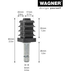 Wagner Stift und Vierkanthülse, 17x17mm, 2er-Set. Befestigung für Möbelrollen und -gleiter.