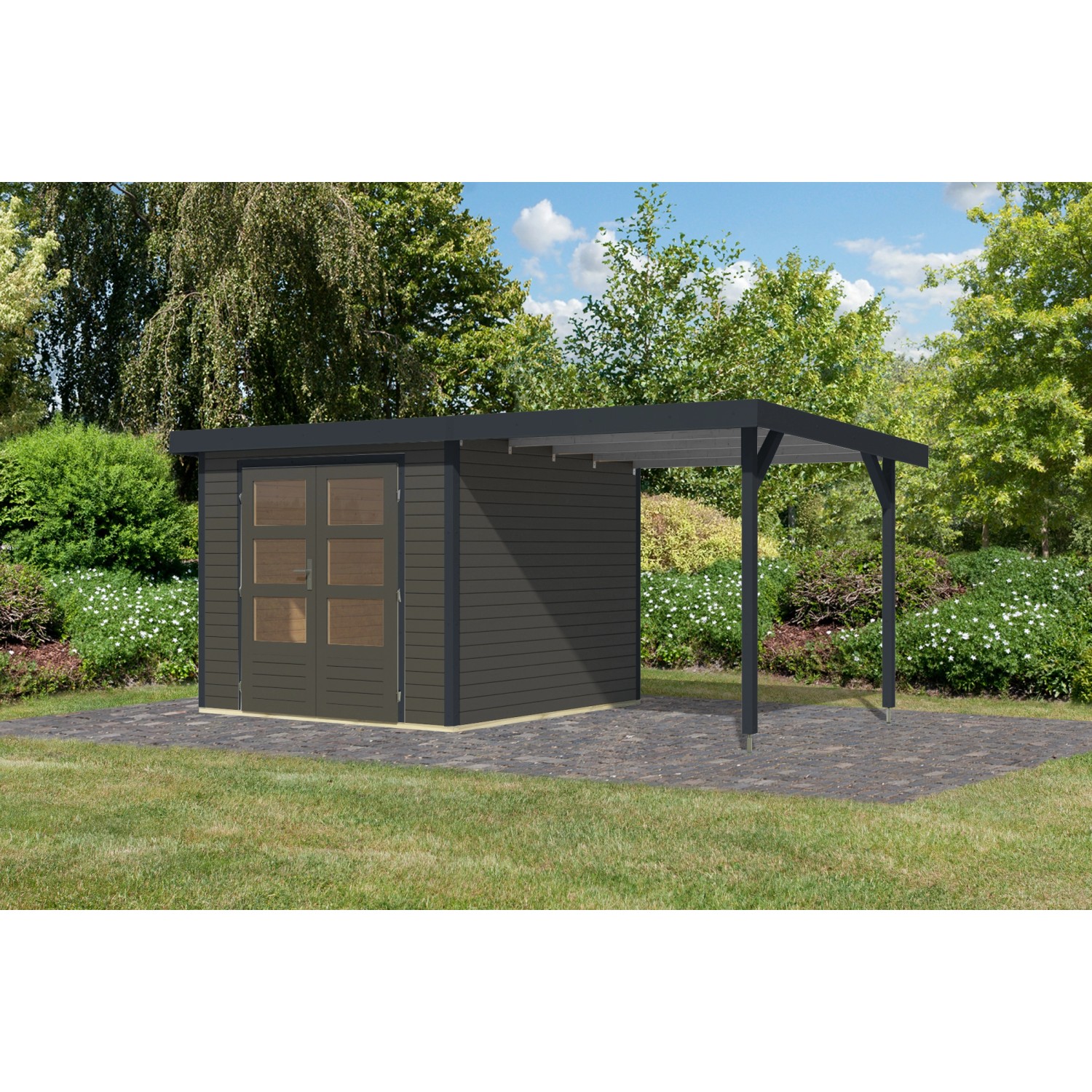 Karibu Gartenhaus Ernesto 3,5 B Anbaudach Terragrau/Anthrazit 209 x 238 x 2 günstig online kaufen