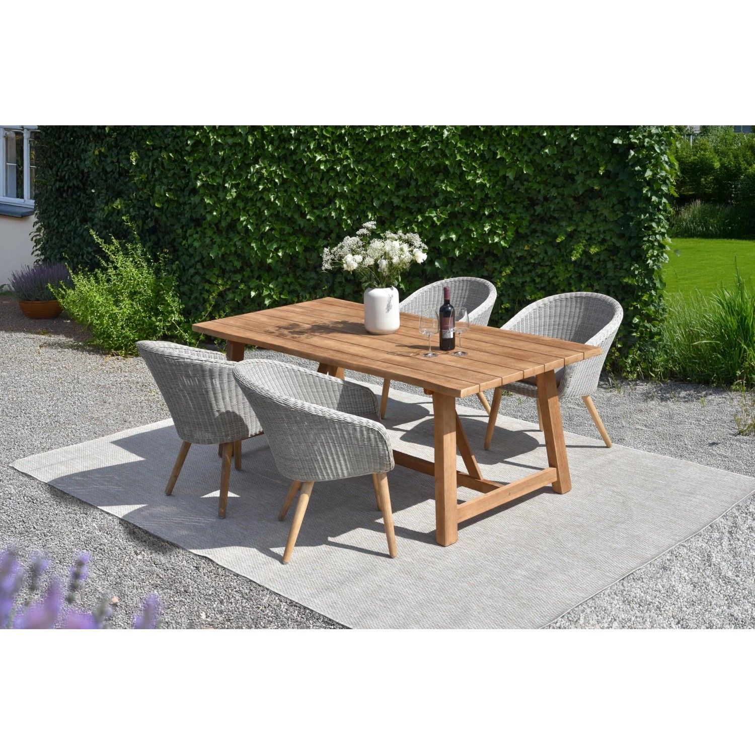 DELUKE Garten-Sitzgruppe PEER 5-tlg. Akazie Braun Gartenmöbel-Set Gartengarnitur Garten-Essgruppe Stühle D Esstisch_2