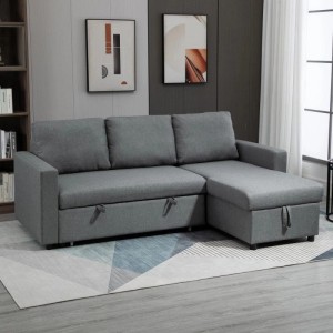 HOMCOM Ecksofa mit Schlaffunktion Leinen-Touch 211,5 x 146 x 85 cm