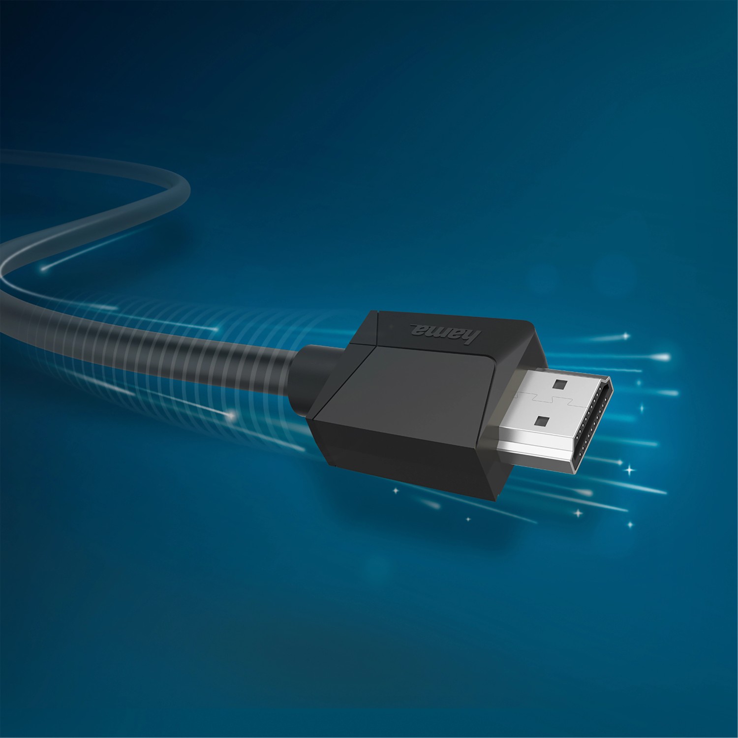 Schwarzes Hama High Speed HDMI Kabel 4K mit Stecker, 1,5 m Länge.