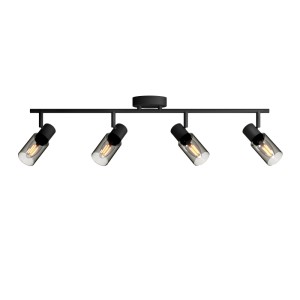 Philips Spot Palms 4-flammiger schwarzer Deckenstrahler mit Rauchglas-Schirmen. Lineares Design, E14 Fassung.