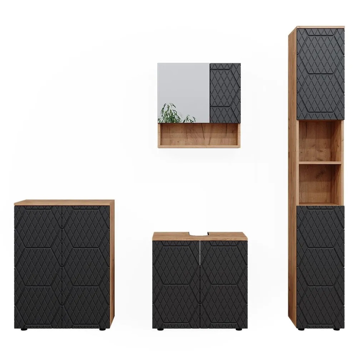 Vicco Badmöbel-Set Irma Anthrazit mit Wabenstruktur 60 x 59 4-teilig