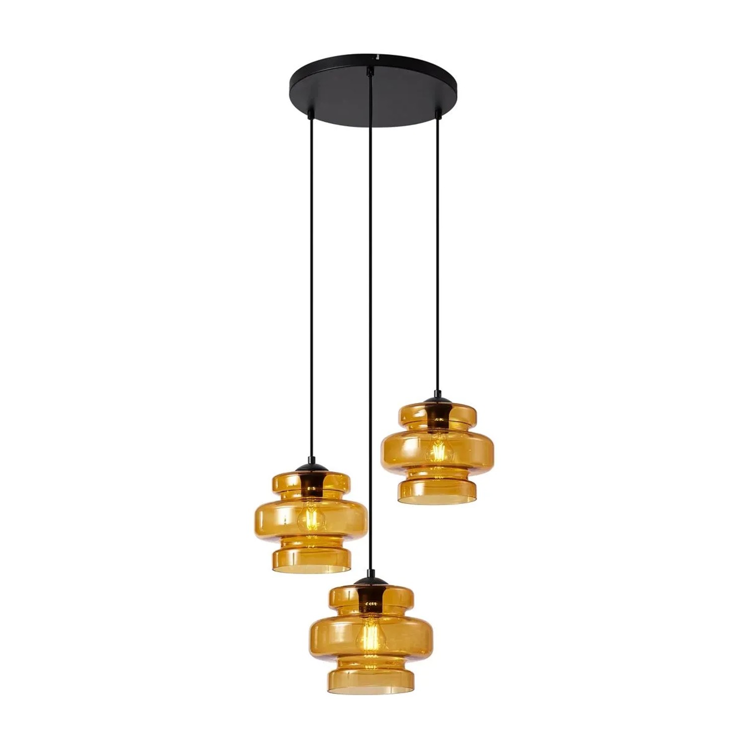 QAZQA Retro Hängelampe Schwarz mit Orangefarbenem Glas 3 Flammig Denise