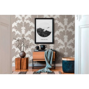 Wohnraum mit A.S. Création Vliestapete Dschungel Palmentapete in Weiß-Beige.