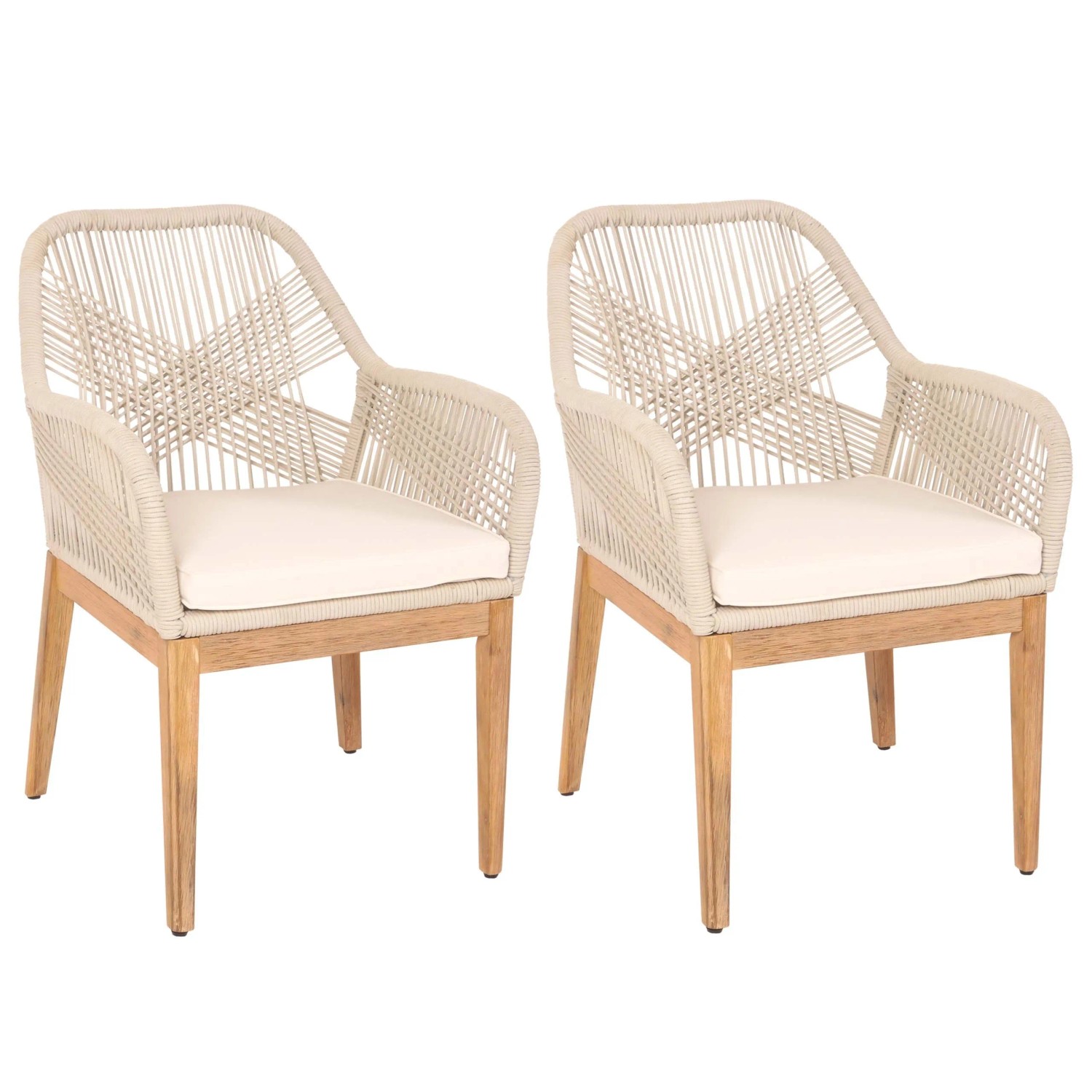 MCW Gartenstuhl H56b 2er-Set Beige Kissen Creme-Weiß